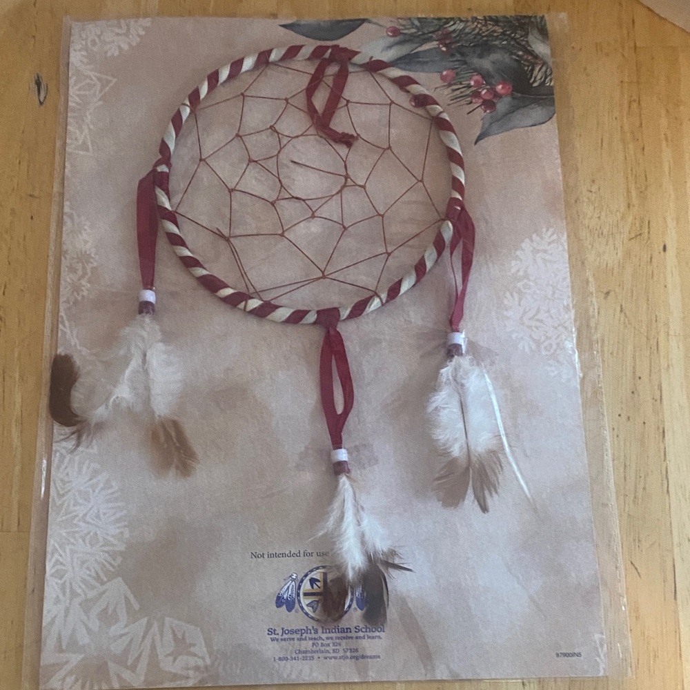 Red and White Dreamcatcher with Feathers NIP